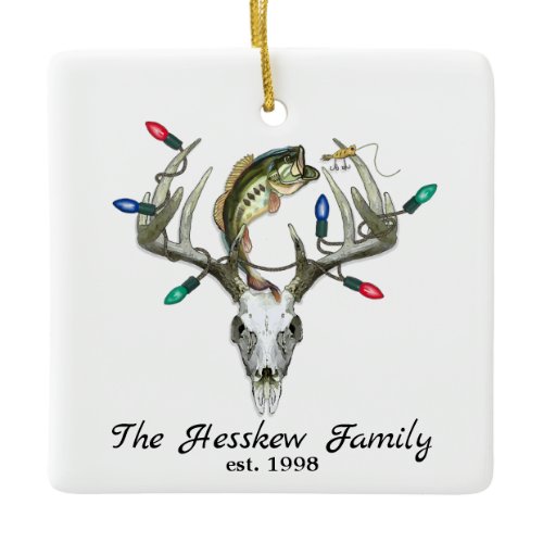 Rustic Hunting Fishing Deer Antlers Metal Ornament