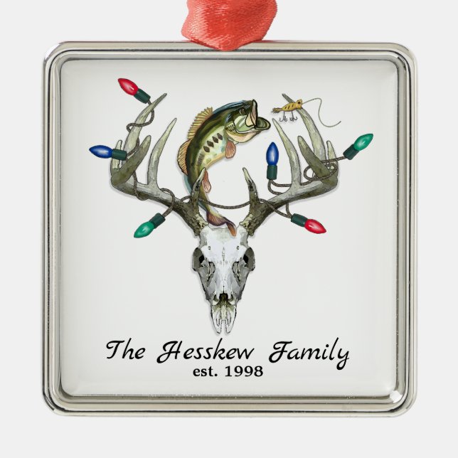 Rustic Hunting Fishing Deer Antlers Metal Ornament (Front)