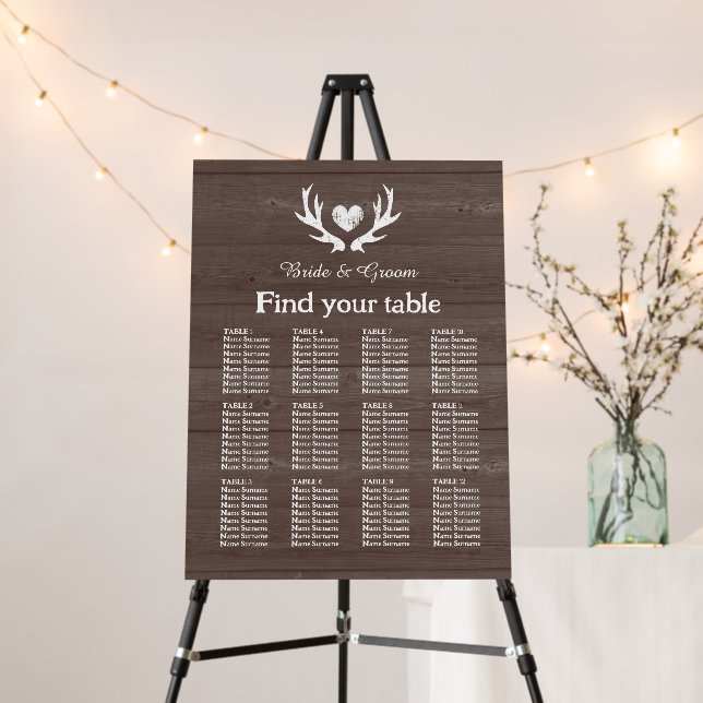 Rustic hunting theme wedding seating chart foam board (In Situ (Stand))