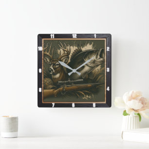 Rustic Hunting Wildlife Display Square Wall Clock