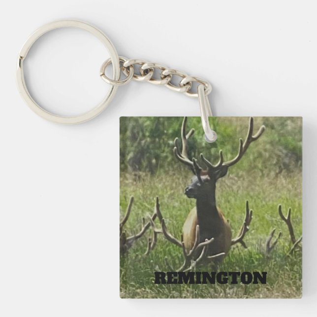 Rustic Hunting Wildlife Elk Deer Keychain (Front)
