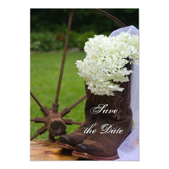 Rustic Hydrangea and Cowboy Boots Save the Date Card