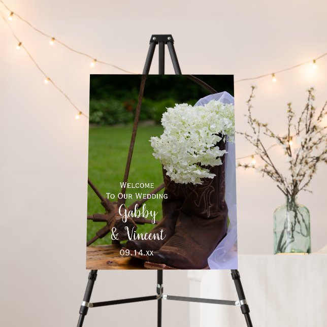 Rustic Hydrangea and Cowboy Boots Western Wedding  Foam Board (In Situ (Stand))