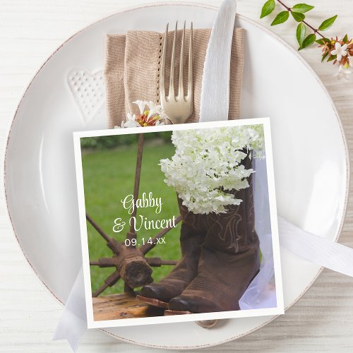 Rustic Hydrangea and Cowboy Boots Western Wedding Napkins