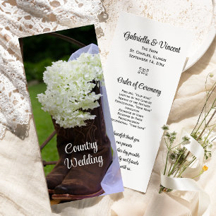 Rustic Hydrangea and Cowboy Boots Western Wedding Program