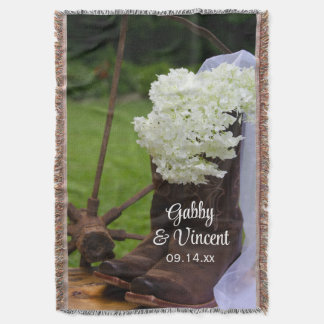 Rustic Hydrangea and Cowboy Boots Western Wedding Throw Blanket