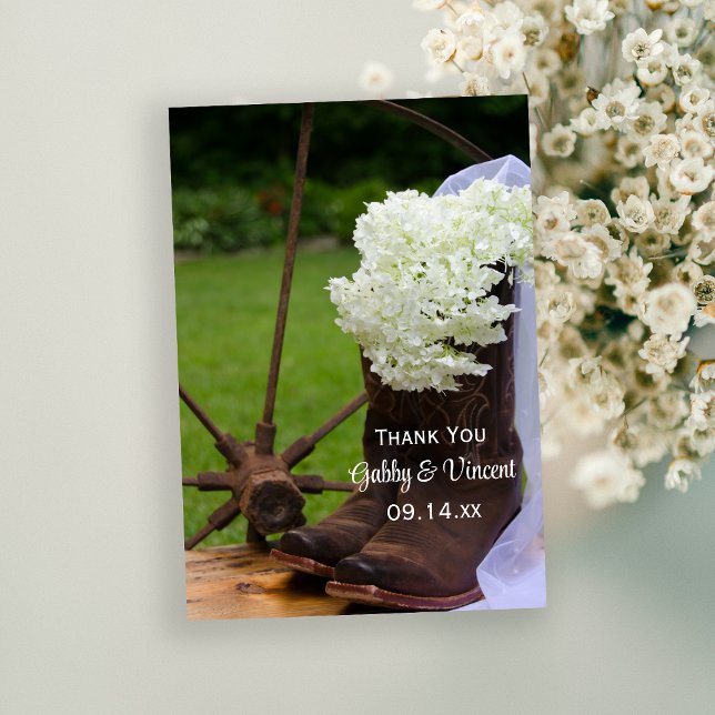 Rustic Hydrangea Cowboy Boots Wedding Thank You (Creator Uploaded)