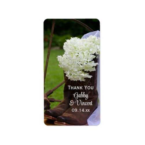 Rustic Hydrangea Cowboy Boots Wedding Thank You Label