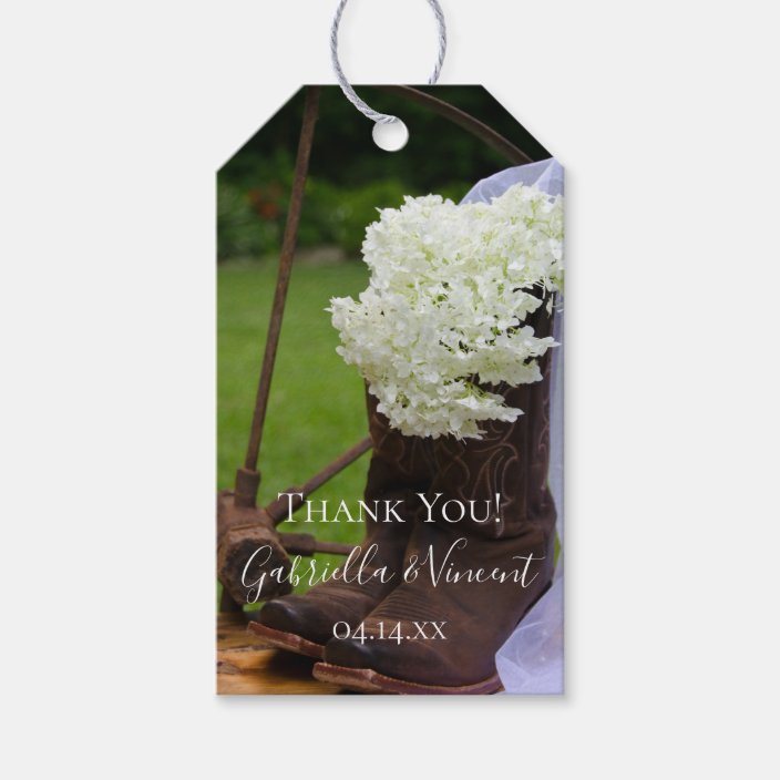 Rustic Hydrangea Cowboy Boots Western Wedding Gift Tags Zazzle Com