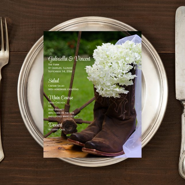 Rustic Hydrangea Cowboy Boots Western Wedding Menu (Creator Uploaded)