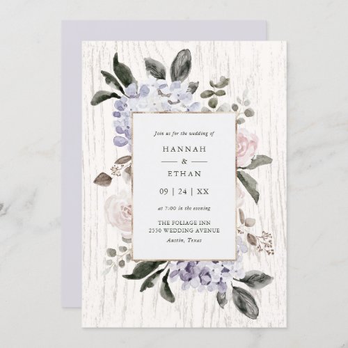 Rustic Hydrangea Floral  White Wood Look Wedding Invitation