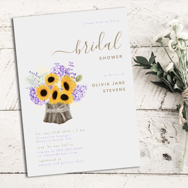 Rustic Hydrangea Sunflowers Elegant Bridal Shower Invitation (Creator Uploaded)