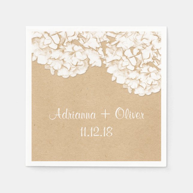 Rustic Hydrangeas Floral Wedding Paper Napkins (Front)