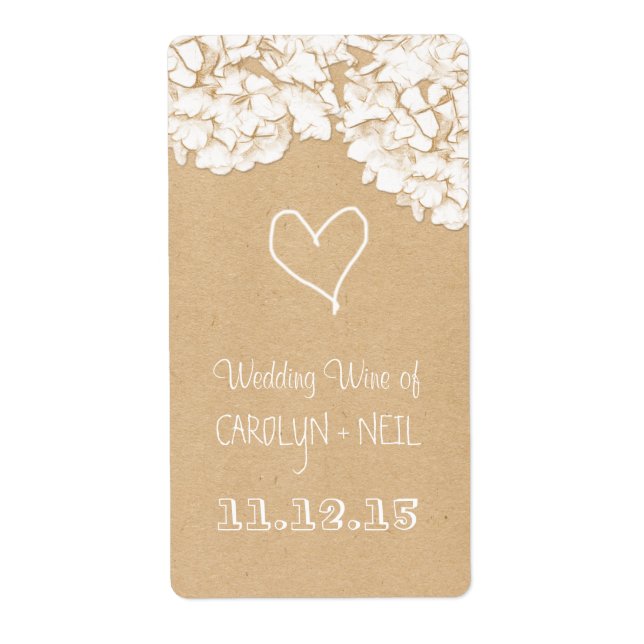 Rustic Hydrangeas Floral Wedding Wine Label (Front)