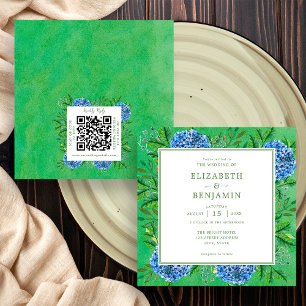 Rustic Hydrangeas Wedding Invitation With QR Code