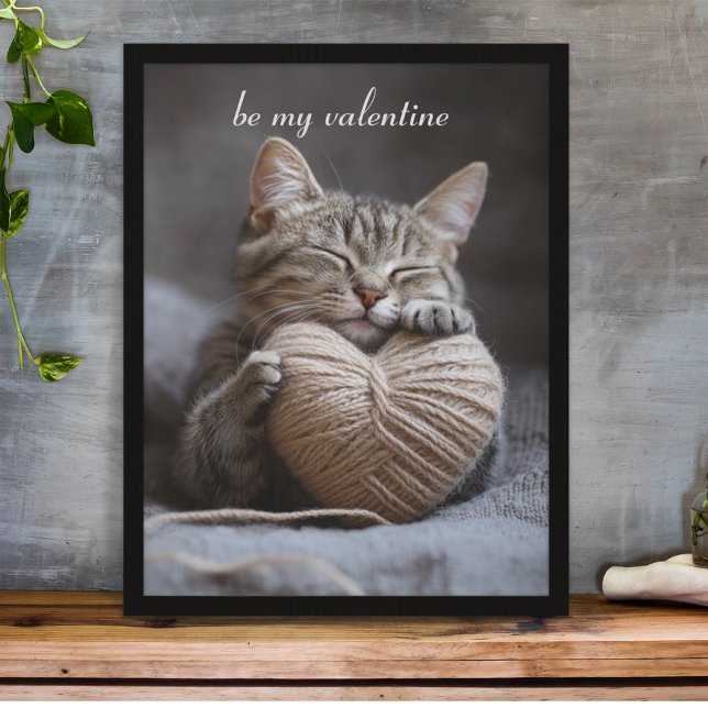 Rustic Hygge Valentine Tabby Cat Cuddling Yarn Hea Poster (Creator Uploaded)