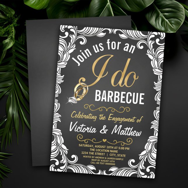 Rustic I Do BBQ Barbecue Engagement Party Invitation (Black and gold I do Barbecue engagement party invitation. Simply add your event details.)
