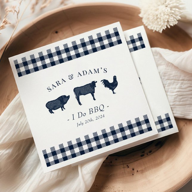 Rustic "I Do BBQ" Blue Plaid BBQ Napkins (Creator Uploaded)