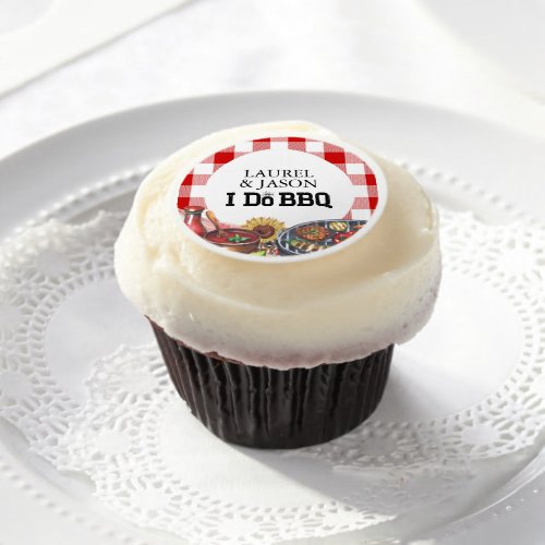 Rustic I Do BBQ Couple Shower Party Gingham Edible Frosting Rounds