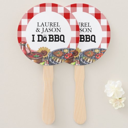Rustic I Do BBQ Couple Shower Party Gingham Hand Fan