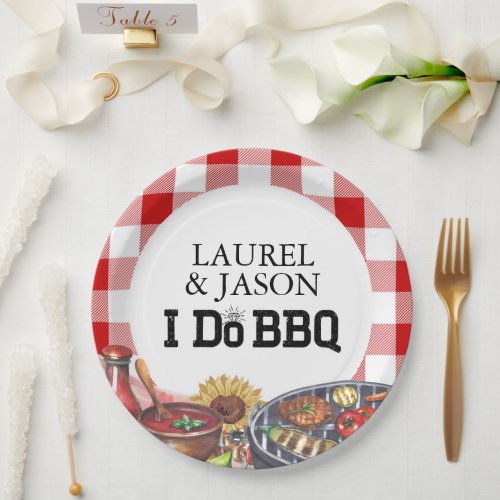 Rustic I Do BBQ Couple Shower Party Gingham Paper Plates
