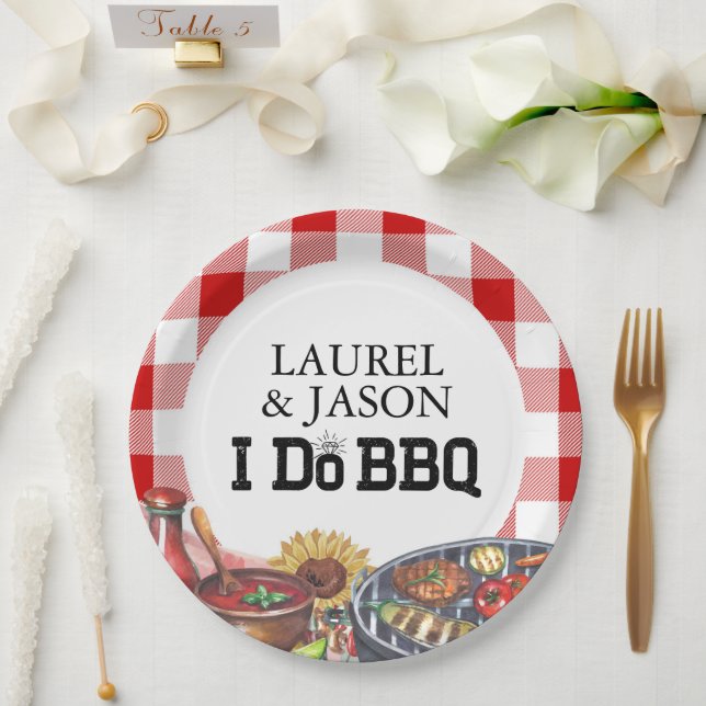 Rustic I Do BBQ Couple Shower Party Gingham Paper Plates (Wedding)