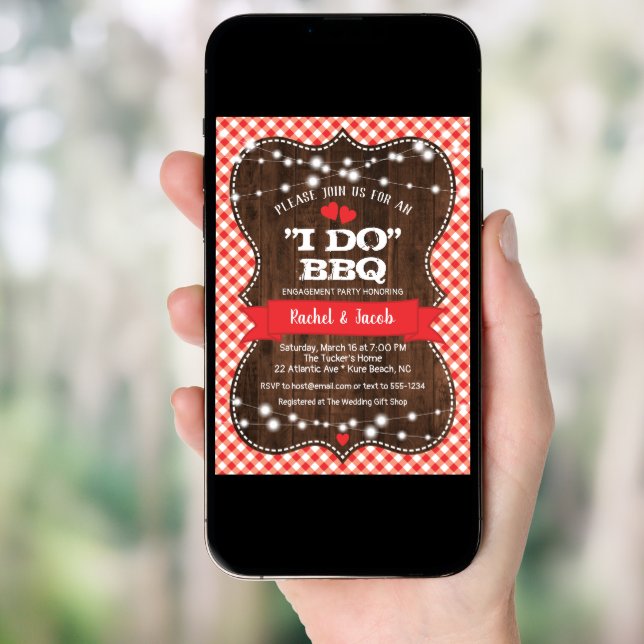 Rustic I DO BBQ Couples Shower Engagement Party Invitation (Front Digital)