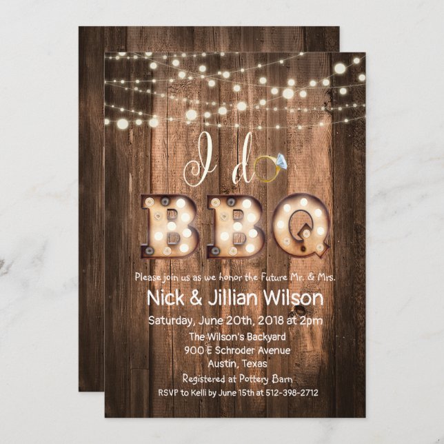 Rustic I DO BBQ Couples Shower Invitation (Front/Back)