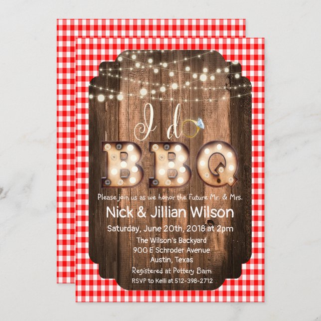 Rustic I DO BBQ Couples Shower Invitation (Front/Back)