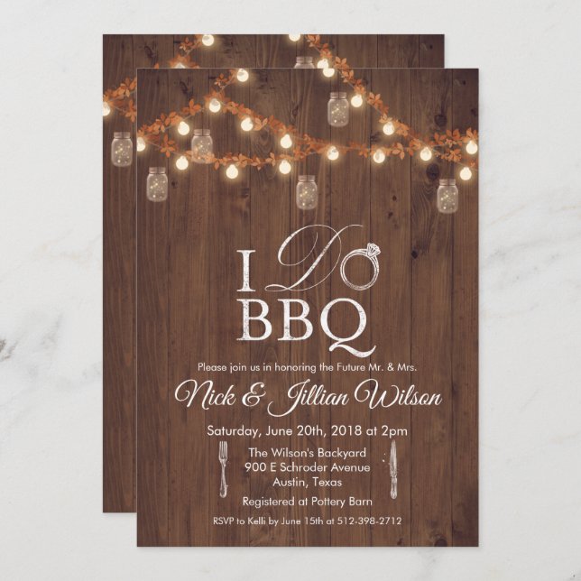 Rustic I DO BBQ Couples Shower Invitation (Front/Back)