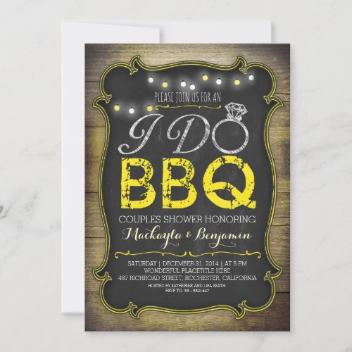 rustic I do BBQ couples shower invitation _ yellow