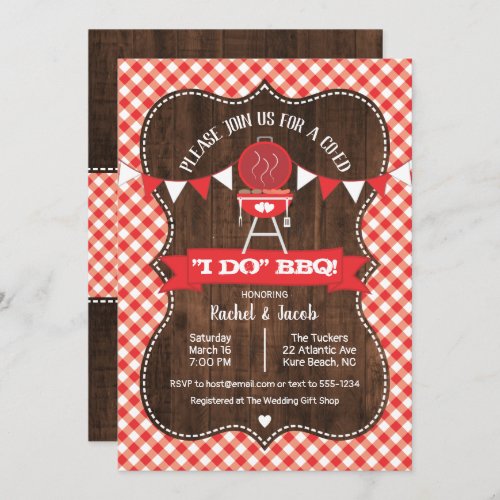 Rustic I DO BBQ Couples Wedding Engagement Party Invitation