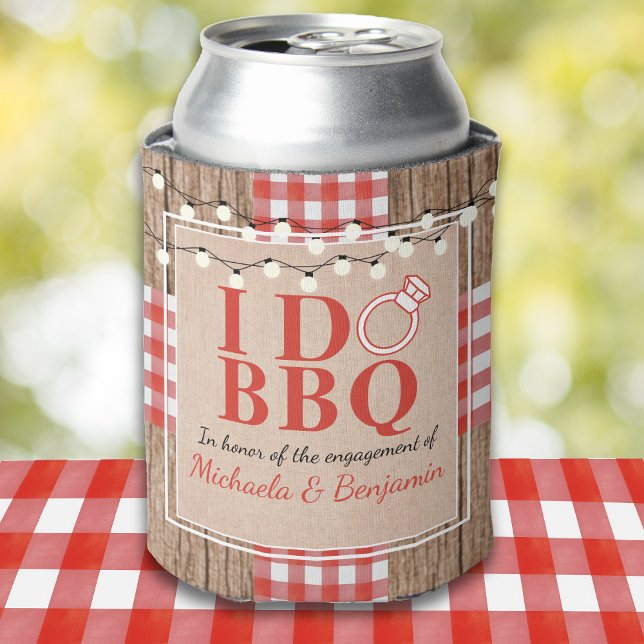 Rustic I Do BBQ Engagement Party Couples Shower Can Cooler (Creator Uploaded)