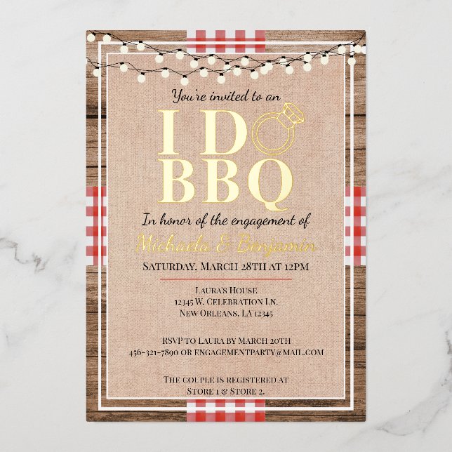Rustic I Do BBQ Engagement Party Couples Shower Foil Invitation (Front)