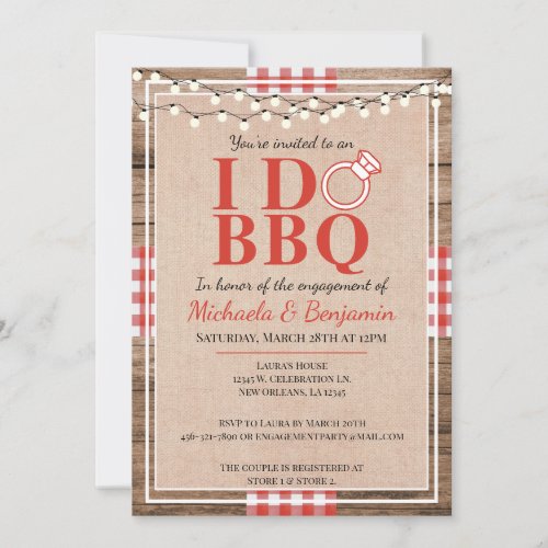 Rustic I Do BBQ Engagement Party Couples Shower Invitation