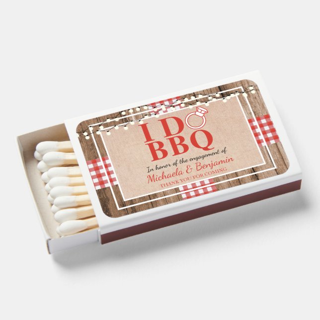 Rustic I Do BBQ Engagement Party Couples Shower Matchboxes (Front Open)
