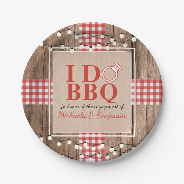 Rustic I Do BBQ Engagement Party Couples Shower Paper Plates (Front)
