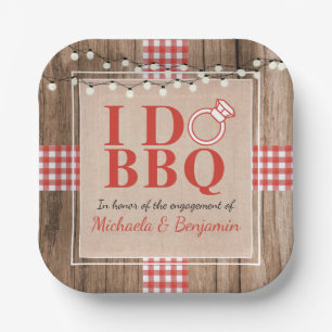 Rustic I Do BBQ Engagement Party Couples Shower Paper Plates