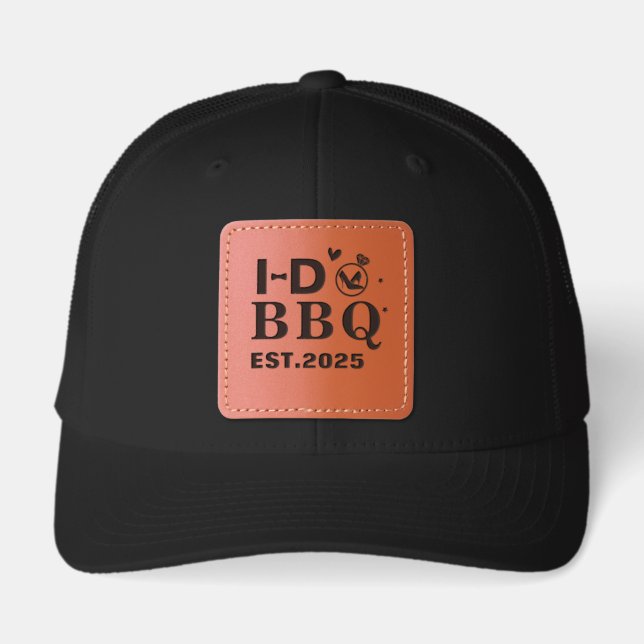 Rustic i Do BBQ Engagement  Wedding Party Leather Patch Hat (Front)