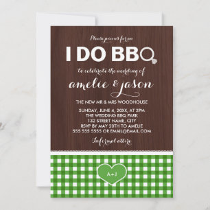 Rustic I Do BBQ Green Gingham Post Wedding Party Invitation