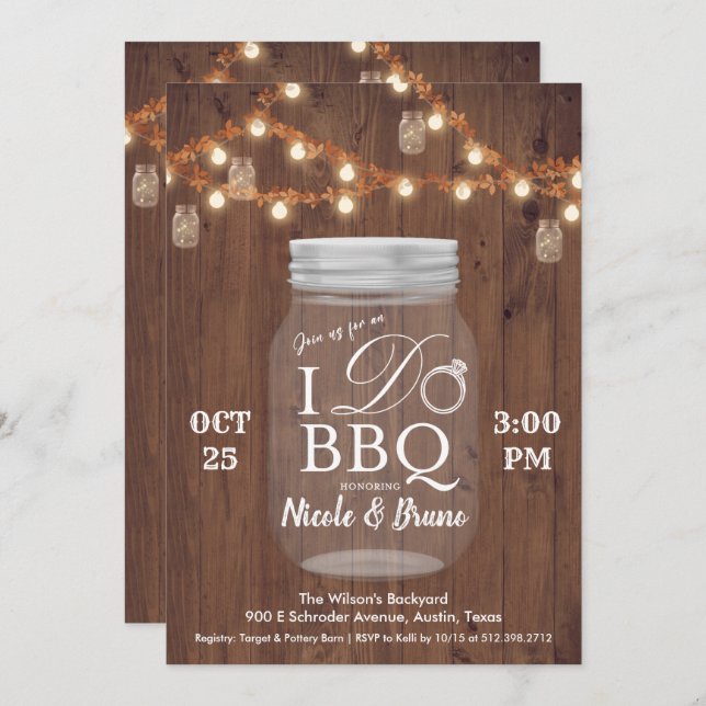 Rustic I DO BBQ Mason Jar Invitation (Front/Back)
