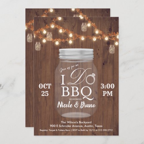 Rustic I DO BBQ Mason Jar Invitation