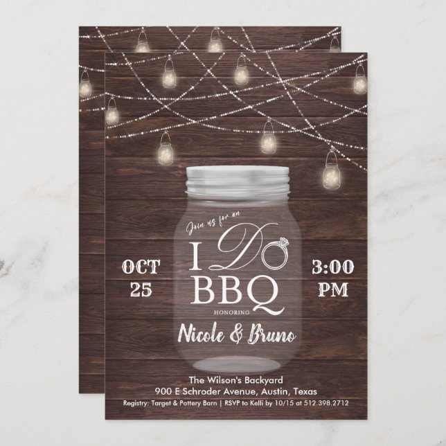 Rustic I DO BBQ Mason Jar Invitation (Front/Back)