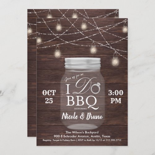 Rustic I DO BBQ Mason Jar Invitation