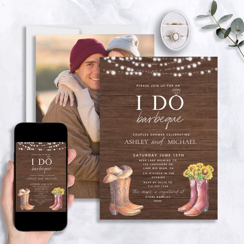 Rustic I Do BBQ Modern Country Couple Shower Photo Invitation