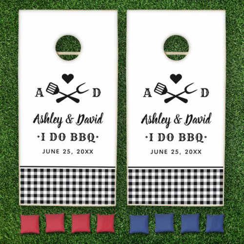 Rustic I Do BBQ Monogram Wedding Cornhole Set