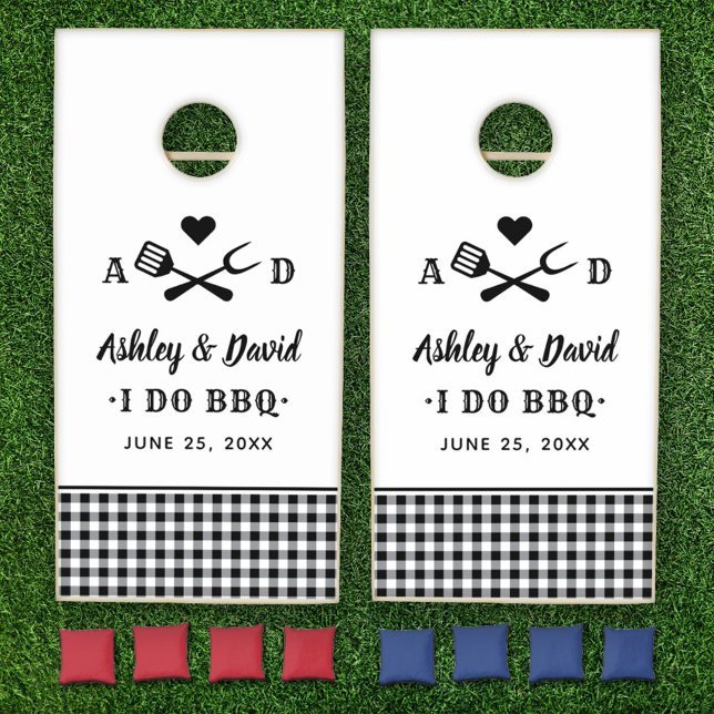 Rustic I Do BBQ Monogram Wedding Cornhole Set (Creator Uploaded)