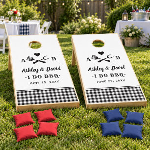 Rustic I Do BBQ Monogram Wedding Cornhole Set