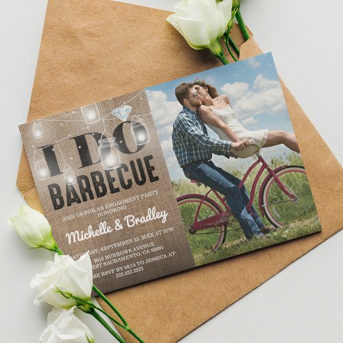 Rustic I DO BBQ Photo Engagement Party Invitation