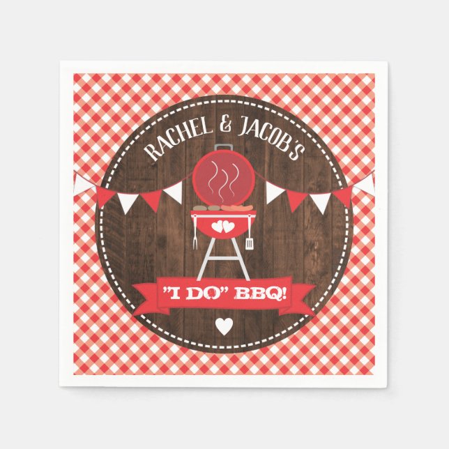 Rustic I DO BBQ Red Engagement Wedding Shower Napkins (Front)